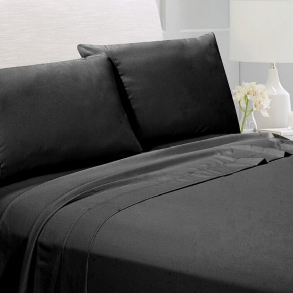 Black Deep-Pocket 4 Piece Microfiber Sheet Set - King Size - Picture 1 of 4